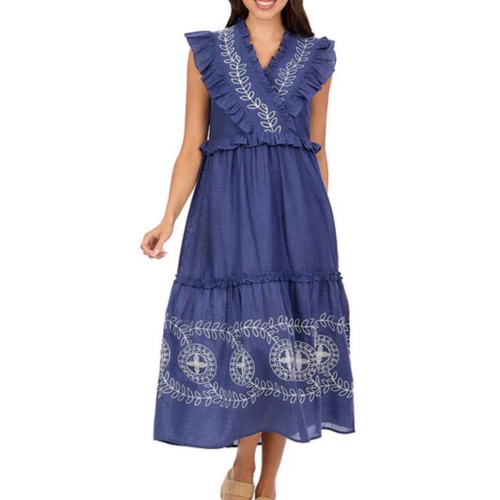 Mud Pie NWT Blue Radford Embroidered Midi Dress-M